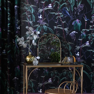 Witch and Watchman Folia Dark Wallpaper | Luxury Bohemian Wallpaper for Interior Walls | Easily Removable