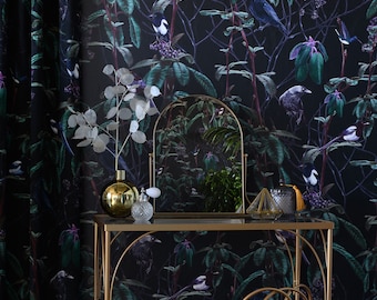 Witch and Watchman Folia Dark Wallpaper | Luxury Bohemian Wallpaper for Interior Walls | Easily Removable