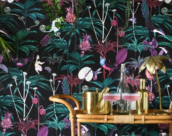 Witch and Watchman Xanadu Dark Wallpaper | Luxury Tropical Wallpaper for Interior Walls | Easily Removable
