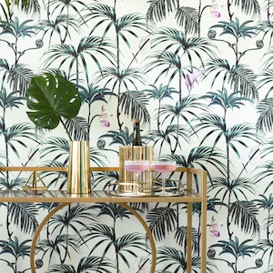 Witch and Watchman Elysian Palms Green Wallpaper | Luxury Tropical Wallpaper for Interior Walls | Easily Removable