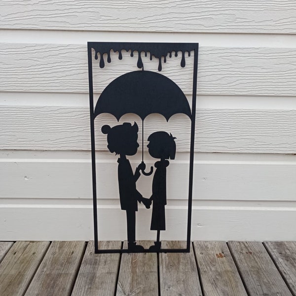 Décor Mural Couple, Art mural amoureux sous la pluie, Art mural bois | Décor d'intérieur, cadeau romantique, Art minimaliste, parapluie