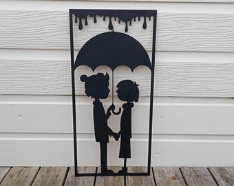 Couple Wall Decor, Lovers in the Rain Wall Art, Wood Wall Art | Home Decor, Romantic Gift, Minimalist Art, Umbrella