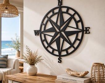 Nautical compass wall decor, laser-cut wooden compass rose - Travel and adventure home decor, vanlife gift wall art