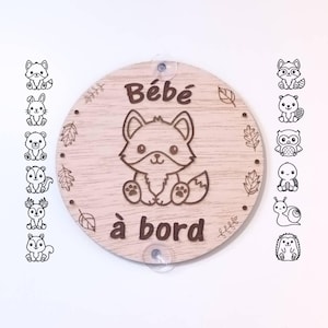 Drewniane dziecko na pokładzie, Przyssawka dziecka na pokładzie, Oryginalny prezent na narodziny, Dziecko Fox na pokładzie, Akcesorium samochodowe dla dziecka, Prezent dla młodych rodziców