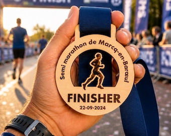 Gepersonaliseerde houten medaille, medaille voor sportclub, marathon- en trailrunmedaille, lasergegraveerde houten trofee, heren hardloopwedstrijd