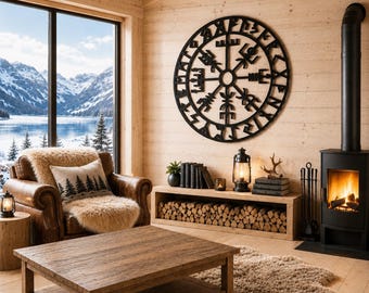Vegvisir wooden wall decoration | Nordic Viking symbol inspired by Scandinavian mythology