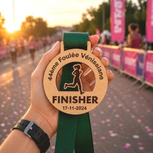 Médaille en bois personnalisée, médaille pour club de sport, Médaille gravée au laser, Médaille marathon et trail, trophée running femme
