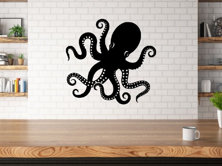 Déco Murale Poulpe Pieuvre Découpe Laser Bois 5mm Kraken Wall Art