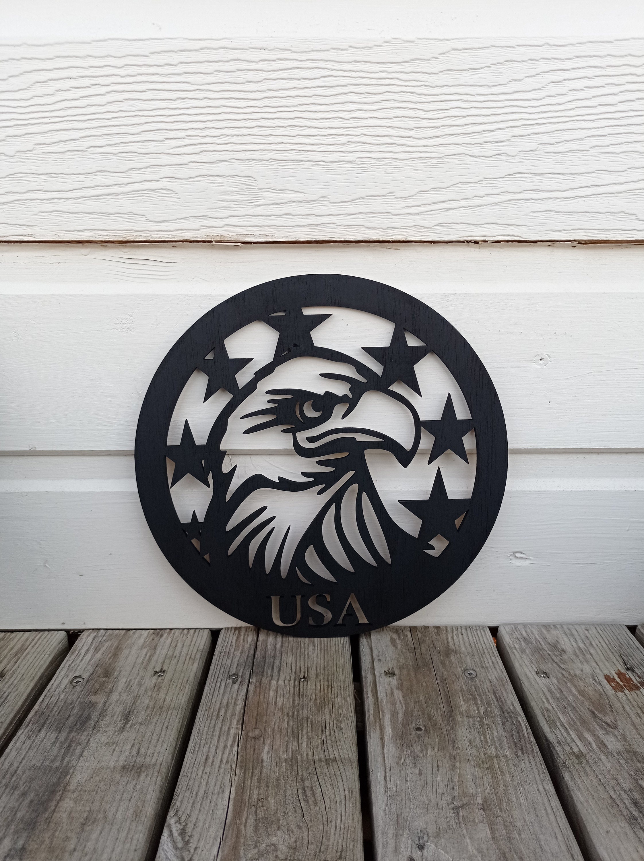 Déco Murale Aigle Américain Découpe Laser Bois 5mm Usa Eagle Wall Art