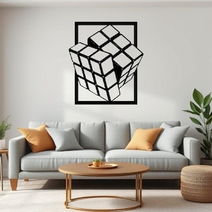 Rubik's Cube wall art, Rubik's Cube wall decor, 3D wall art - Wooden cube puzzle | Minimalist home decor, abstract art