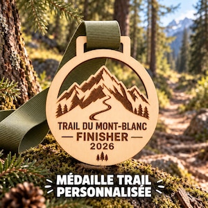 Personlig trämedalj för terränglöpning – Mont Blanc Trail Finisher – Anpassningsbar trofé