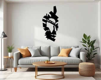 Decoración de pared de Córcega, Córcega de madera - Decoración de interiores, Póster corso, Mapa de Córcega, Cabeza de moro, Arte mural de Córcega