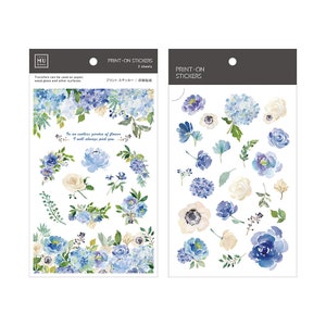 MU の青い花のステッカー、プリント ステッカー、Mu Lifestyle #1039 プランナー用ラビング ステッカー シート、BoJo プランナー、ほぼ日、ギフトラッピング
