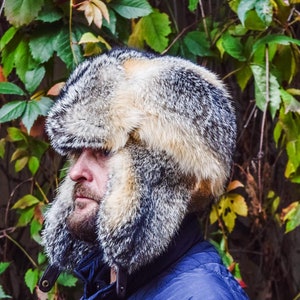 Men's Natural Fox Full Fur Trapper, Aviator Hat