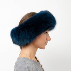 Blauwe vossenbonthoofdband voor dames, Saga Furs, superieure kwaliteit