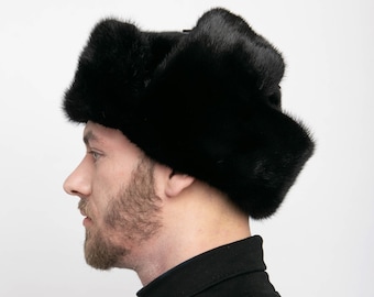 Men's Black Mink Full Fur Ushanka Hat, Top Quality
