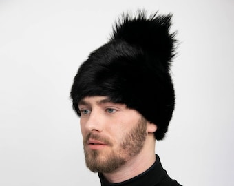 Men's Black Mink Fur Hat With Pom-Pom