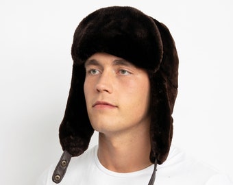 Men's Brown Beaver Full Fur Trapper Hat