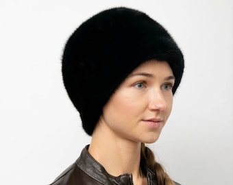 Sombrero suave para mujer en piel de visón negra