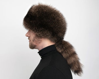 Davy Crockett Hat Daniel Boone Style Hat Grey Coonskin Real Raccoon Fur Trapper Hat With Detachable Tail