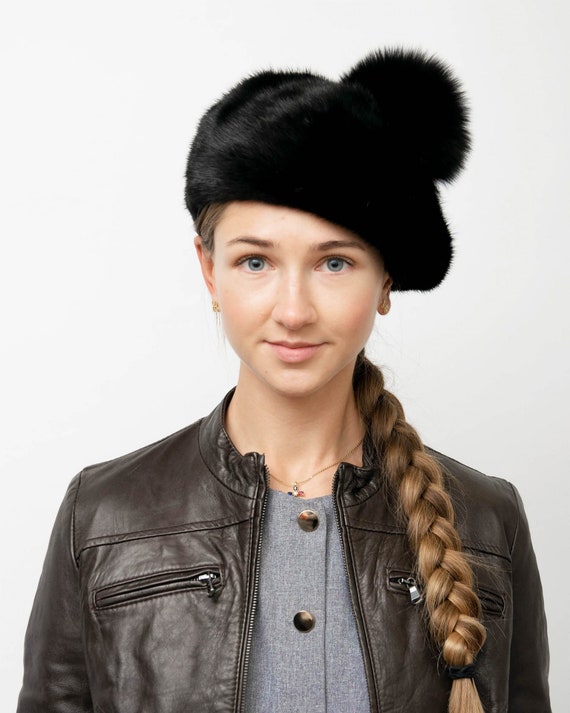 Mink Black Fur Beret Unisex Black Mink Fur Snap Hat | Handmade by NordFur main image 2