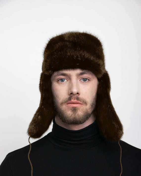 Cappello colbacco da uomo in pelliccia piena di visone marrone, colbacco  russo in vera pelliccia di visone, alta qualità -  Italia