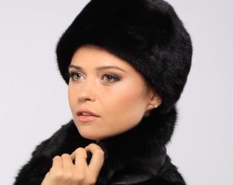 Vintage 1960s Black Dark Brown Mink Hat Mr Martin, Mink Fur  display picture 2