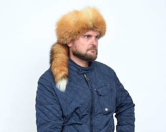 Sombrero estilo Davy Crockett, de piel de mapache, auténtico zorro rojo, con cola desmontable.