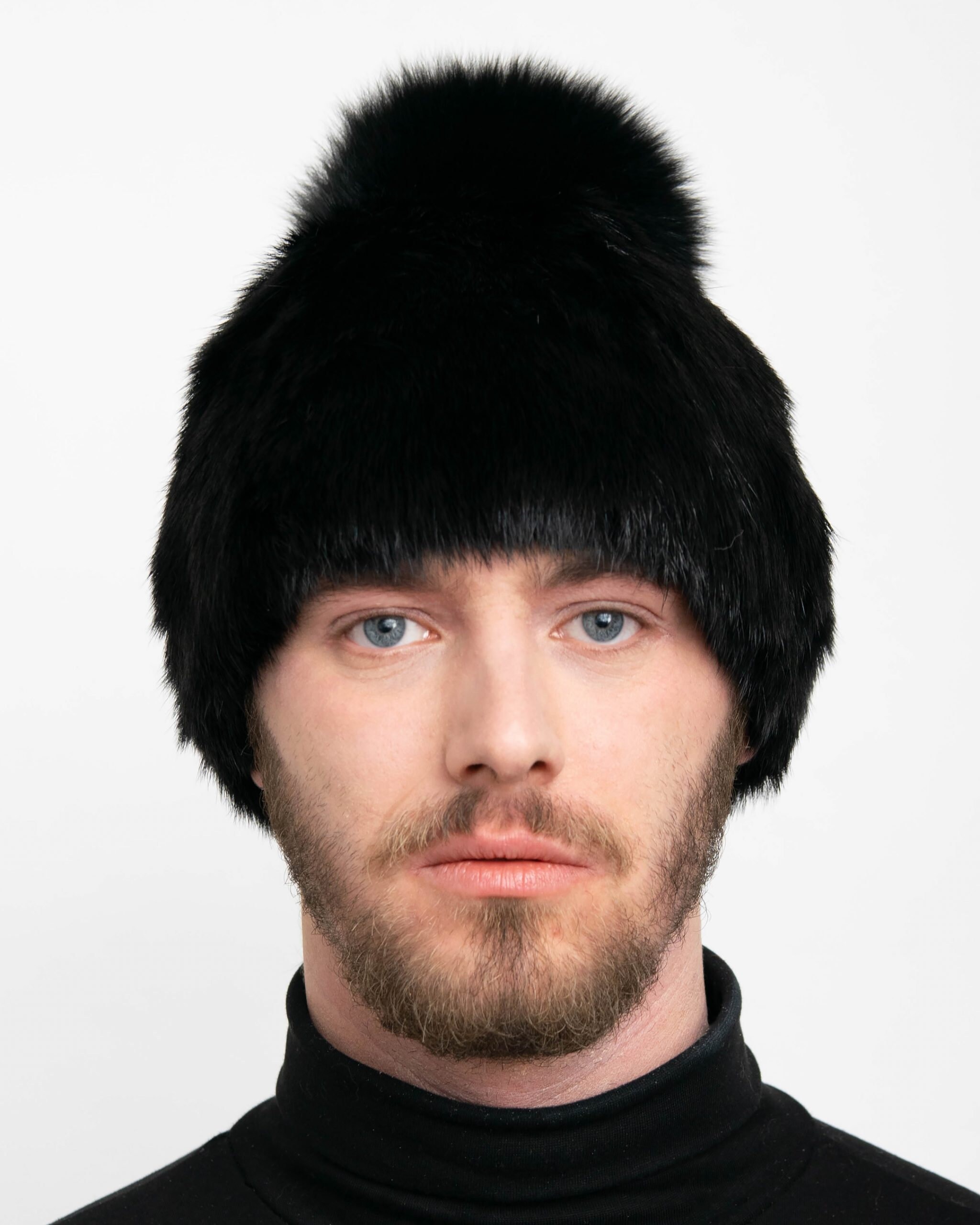 Men's Black Mink Fur Hat With Pompom Etsy