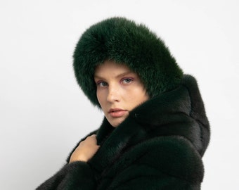 Women’s Green Fox Fur Headband, Saga Furs, Top Quality