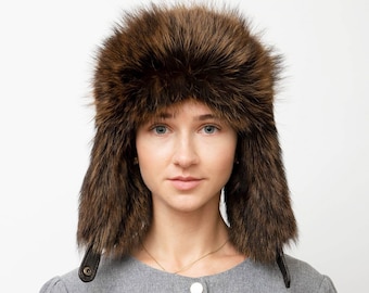 Women's Brown Marmot Full Fur Trapper Hat