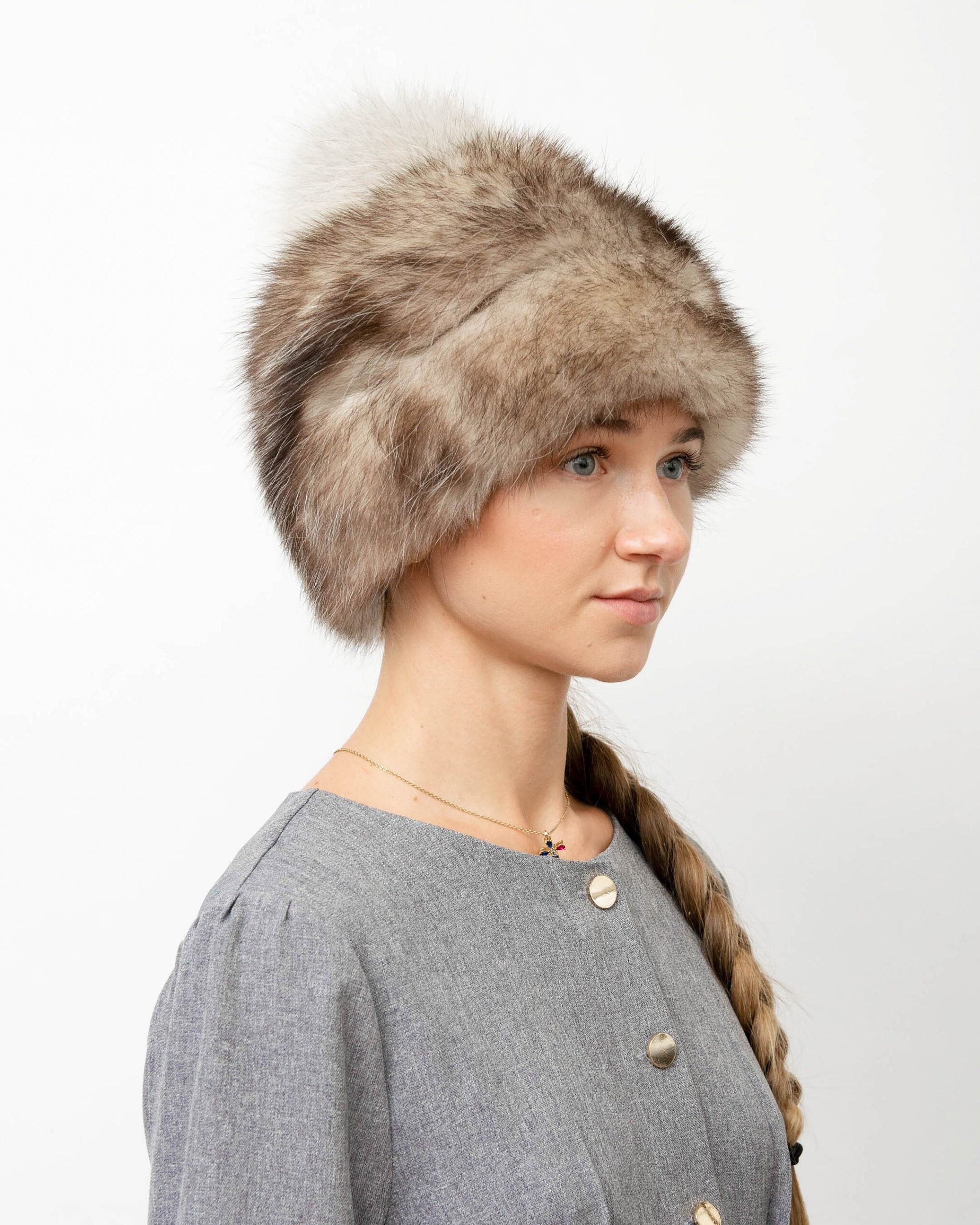 Women's Light Brown Opossum Fur Hat With Fox Pom-pom - Etsy