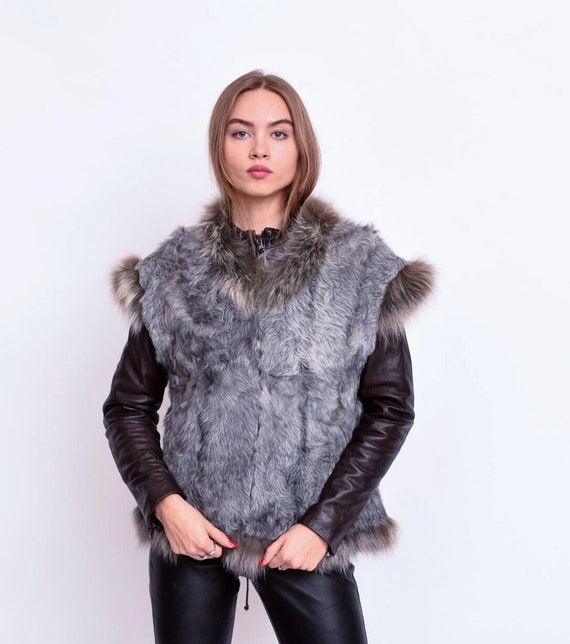 Grey fur waistcoat best sale