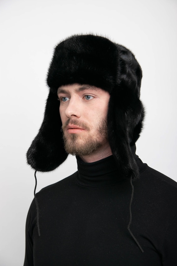 Cappello Colbacco da uomo in pelliccia piena di visone nero