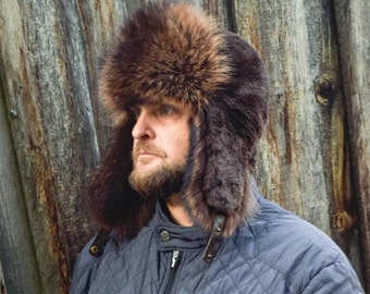 Men's Brown Beaver & Pekan Full Fur Trapper Hat