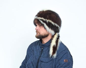 Cappello Davy Crockett in pelliccia di procione grigia con coda staccabile
