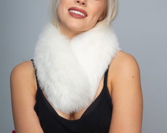 Women's White Fox Fur Collar, Saga Furs, Top Quality