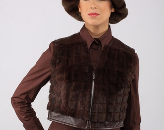 Women's  Waistcoat,Vest Brown Rabbit Fur