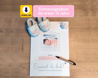 Erinnerungsalbum der ersten 18 Jahre als Geschenk zur Geburt, rosa, als PDF zum Ausdrucken