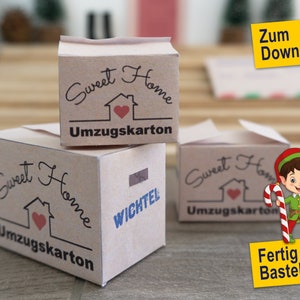 Miniatur Umzugskartons 7,9x4,2x4,8cm – 3er Set Aus Pappe – Perfekt Für Puppenhaus, Wichtelszene Oder Als Geschenk-Deko Zum Einzug