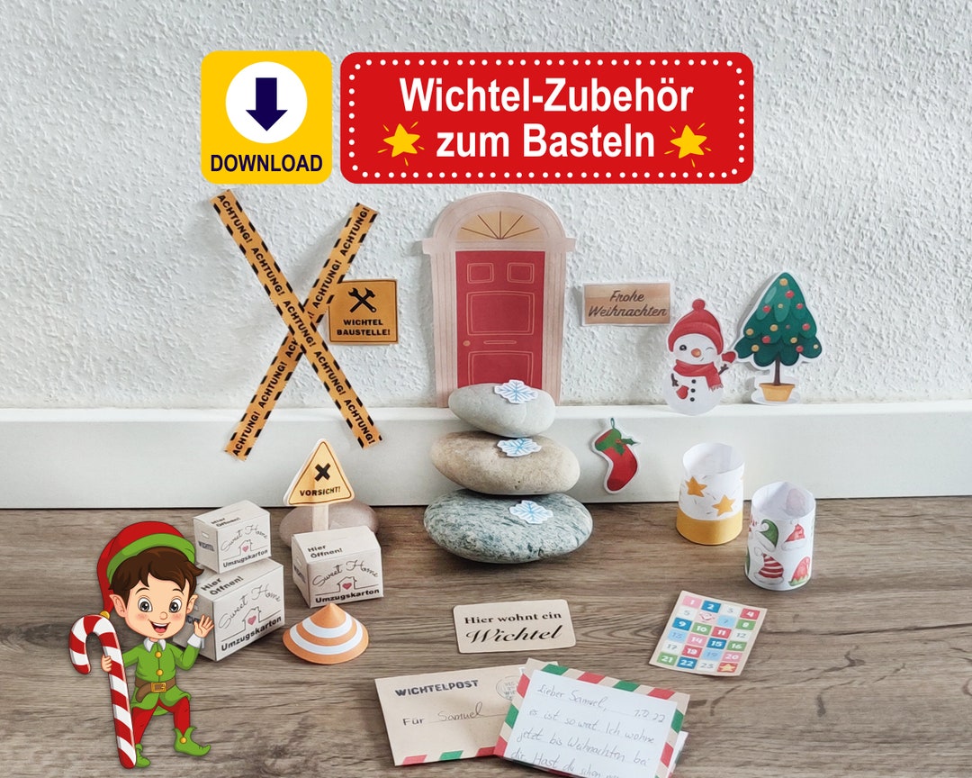 Riesen Wichtel Zubehör Set zum Ausdrucken und Basteln Wichteltür