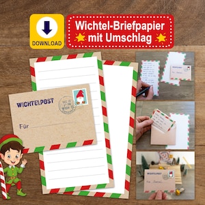 Papelería de elfo con sobre a juego para imprimir y crear: perfecta para tu correo de elfo navideño.