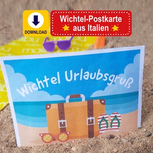 Cartão postal de gnomo para download – Saudações de Natal da Itália – Acessórios de porta de gnomo – para imprimir você mesmo
