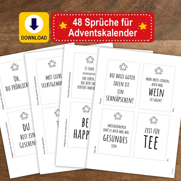 48 Adventskalender Sprüche zum Ausdrucken – Perfekt für deine kleinen Geschenkideen/Geschenk zu Weihnachten für Freund/Partner/Eltern