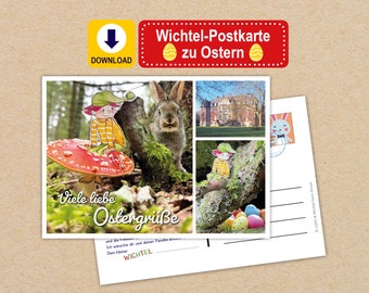 Wichtel Postkarte Karte zum Downloaden – Ostergrüße vom Wichte – Ostern Wichtelpost Zubehör – zum selber Ausdrucken
