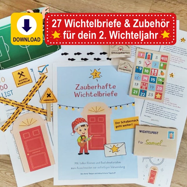 Wichtelbriefe zum Ausdrucken – 2. Jahr – inkl. Wichtelzubehör / Zubehör wie Wichteltür – Wichtel Briefe Set Weihnachten