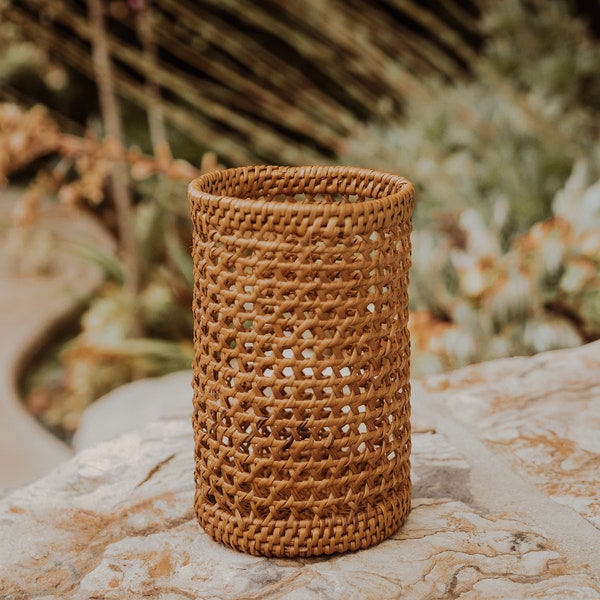 Rattan Utensil Holder, Small Rattan Basket, Handwoven Basket, Pencil Holder, Wicker Basket, Straw Basket, Bali Basket, Wedding Gift