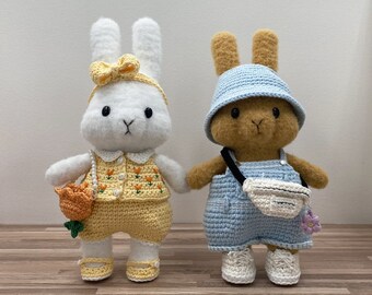 Dress-up Bunny Amigurumi Tulip Outfit set + Overall set crochet pattern #DUBA-01.02.03 | 3 patterns in 1 | removable clothes doll,rabbit toy