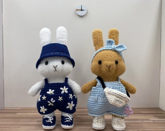 Dress-up Bunny Amigurumi Conjunto general patrón de ganchillo # DUBA-01.03 / lindo juguete de ganchillo de conejo, peluche de ganchillo, muñeca de ropa extraíble