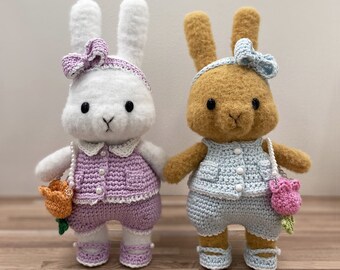 Handmade Bunny Amigurumi Tulip Outfit set crochet pattern, Plush Toy, Crochet Animals, Gift for Children, Stuffed Toys, Emotional Support